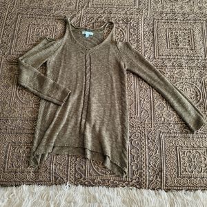 She + Sky Knit Cold Shoulder Olive Sweater - Size Small